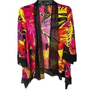 TRAVELERS ELEMENTS Dopamine Red yellow black tropical sheer shrug wrap  NWOT M